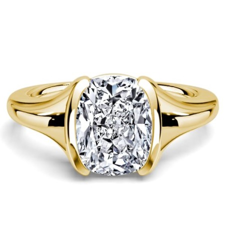 Italo Golden Half-bezel White Sapphire Cushion Cut Solitaire Engagement Ring