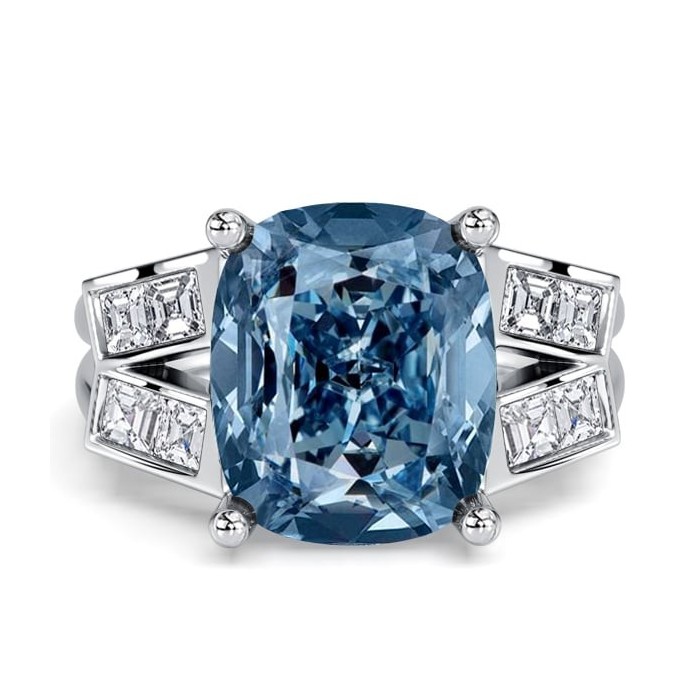 Italo Split Shank Cushion Cut Blue Topaz Unique Engagement Rings
