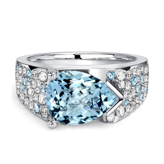 Italo East-west Micro Pave Pear Cut Aquamarine Ring For Women