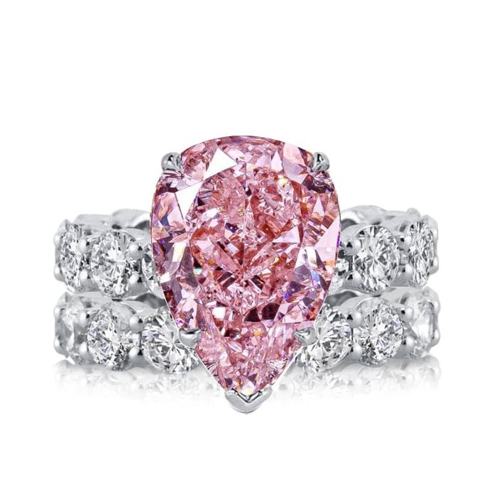 Italo Pear Cut Pink Sapphire Eternity Engagement Ring Sets For Women