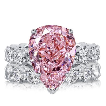 Italo Pear Cut Pink Sapphire Eternity Engagement Ring Sets For Women