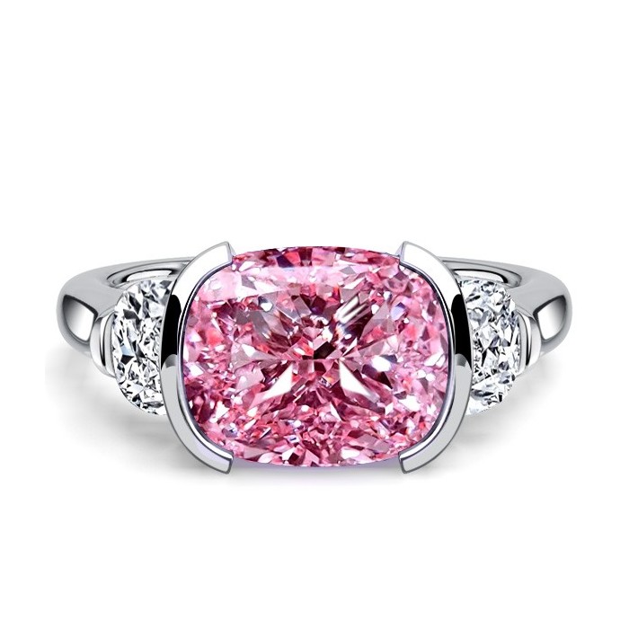 Italo Half Bezel Cushion Cut Pink Stone Ring Three Stone Ring For Women