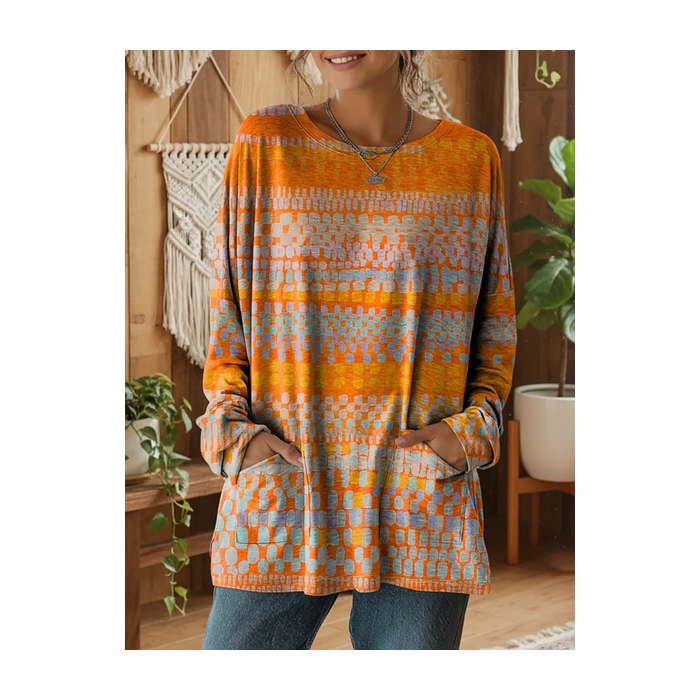 Women Abstract Long Sleeve Tee T-shirt Crew Neck Printing Vintage Spring/Fall Top