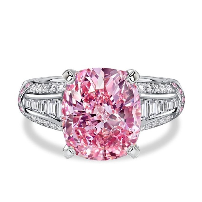 Italo 5.5 Carat Cushion Cut Pink Sapphire Unique Engagement Rings