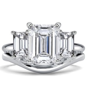 Italo White Sapphire Emerald Cut Three Stone Engagement Ring Sets For Women
