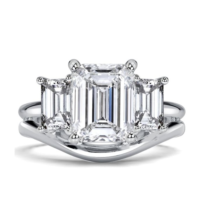 Italo White Sapphire Emerald Cut Three Stone Engagement Ring Sets For Women
