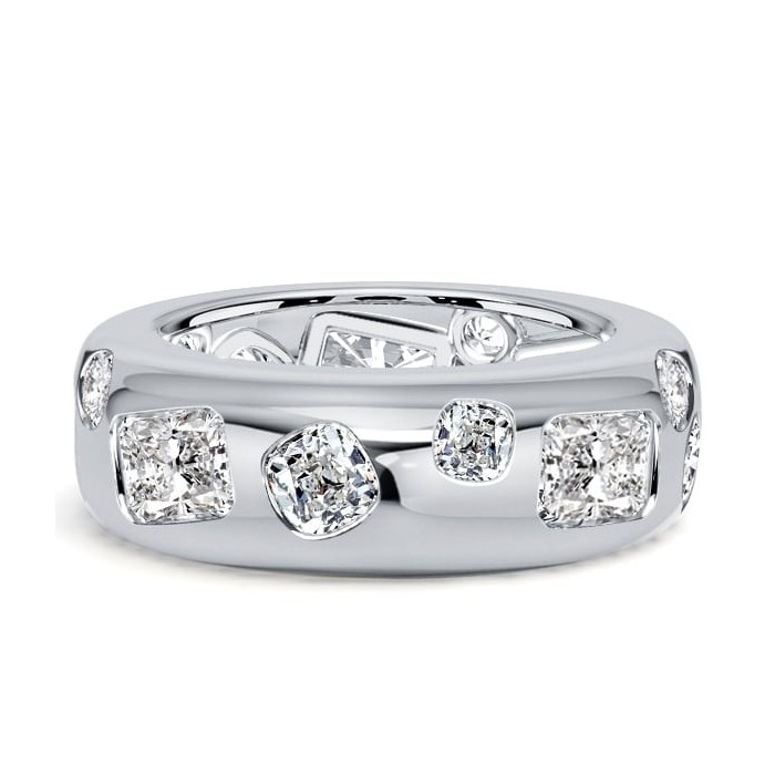 Italo Flush Setting White Sapphire Cushion & Radiant Cut Eternity Band For Women