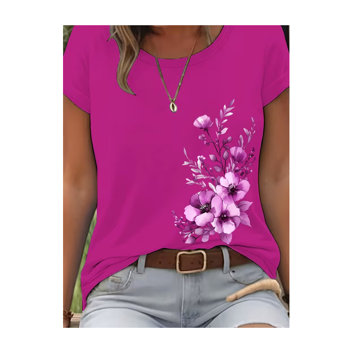 Women Floral Short Sleeve Tee T-shirt Crew Neck Printing Casual Graphic Tee Summer Top