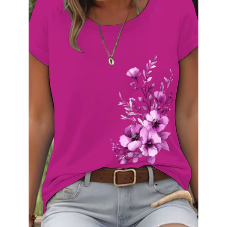 Women Floral Short Sleeve Tee T-shirt Crew Neck Printing Casual Graphic Tee Summer Top