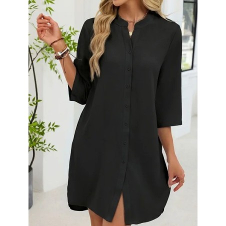 Women Plain Half Sleeve V Neck Split Joint Dress Daily Casual Midi Shirt Dress A-Line Summer Dress