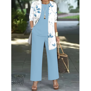 Women Floral Printing Matching Outfit Daily Long Sleeve Casual Spring/Fall Multi-Piece Set Matching Set