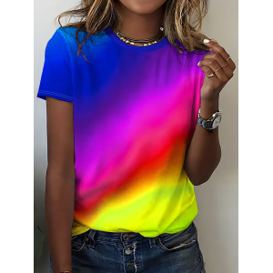 Women Abstract Short Sleeve Tee T-shirt Crew Neck Printing Casual Graphic Tee Summer Top