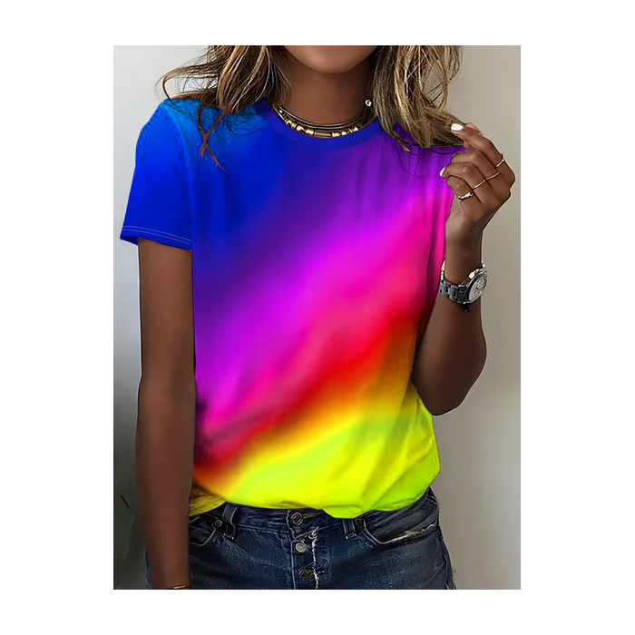 Women Abstract Short Sleeve Tee T-shirt Crew Neck Printing Casual Graphic Tee Summer Top