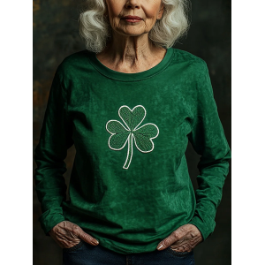 Women's Long Sleeve Tee T-shirt Spring/Fall Shamrock St Patrick's Day Floral Casual Graphic Tee Top