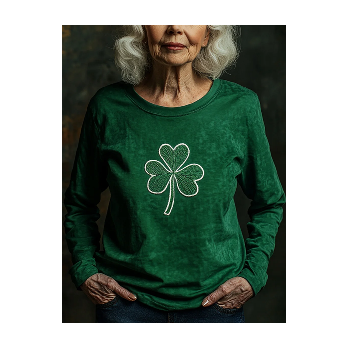 Women's Long Sleeve Tee T-shirt Spring/Fall Shamrock St Patrick's Day Floral Casual Graphic Tee Top
