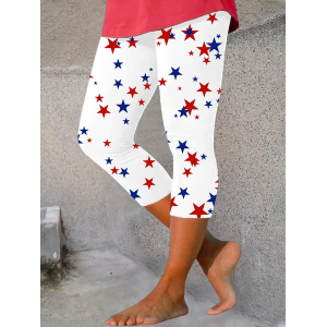 Women Star Capris Elastic Waist Pants Casual Summer Trousers