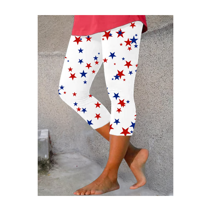 Women Star Capris Elastic Waist Pants Casual Summer Trousers
