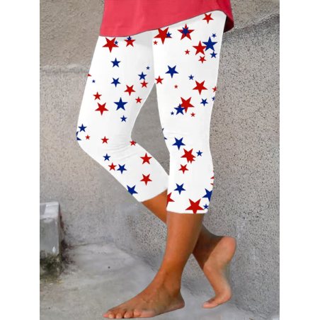 Women Star Capris Elastic Waist Pants Casual Summer Trousers