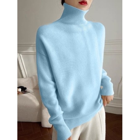 Women Plain Split Joint Winter Street Long Sleeve Turtleneck Sweater