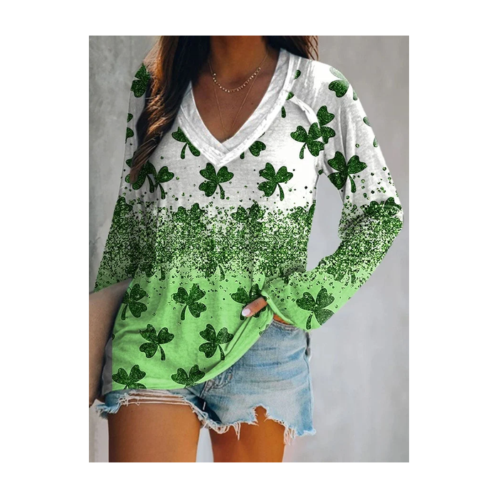 Women's Long Sleeve Blouse Spring/Fall Shamrock St. Patrick's Day Floral V Neck Daily Going Out Casual Top