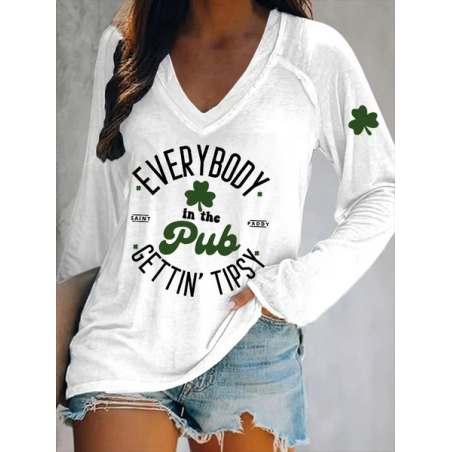 Women's Text Letters Long Sleeve Blouse Spring/Fall Printing V Neck Daily Casual Top