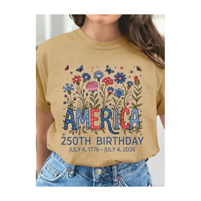 Women Floral Short Sleeve Tee T-shirt Crew Neck Vintage Summer Top