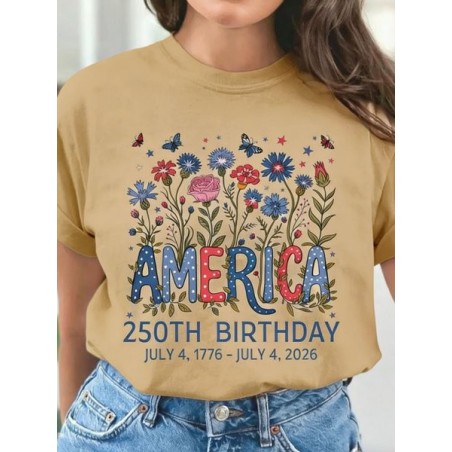 Women Floral Short Sleeve Tee T-shirt Crew Neck Vintage Summer Top