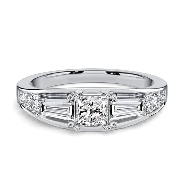 Italo Baguette & Princess Cut Half Eternity Wedding Band For Women