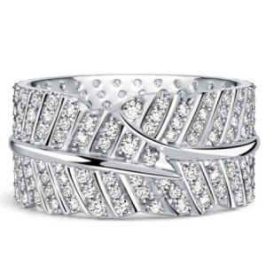 Italo Micro Pave Leaf Design White Sapphire Eternity Wedding Band For Women