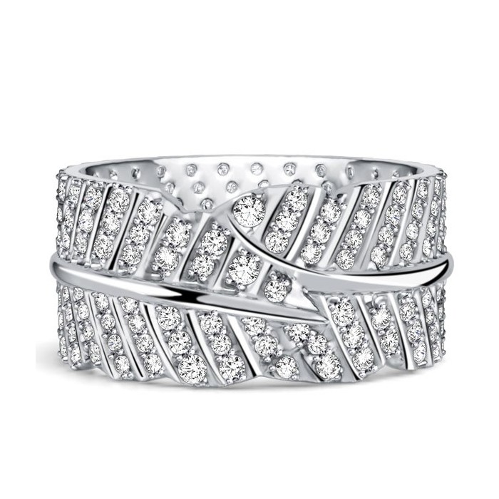 Italo Micro Pave Leaf Design White Sapphire Eternity Wedding Band For Women