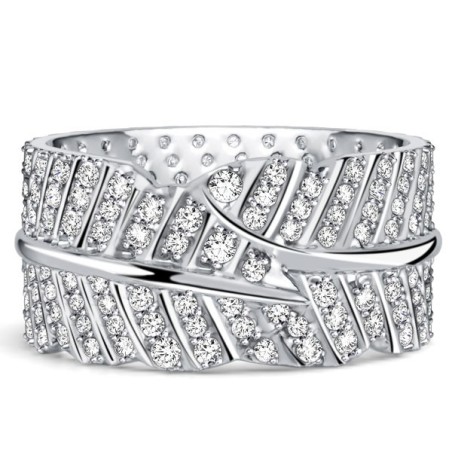 Italo Micro Pave Leaf Design White Sapphire Eternity Wedding Band For Women