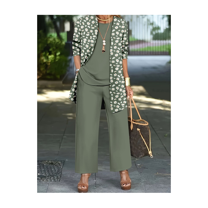 Women Floral Printing Matching Outfit Daily Long Sleeve Casual Spring/Fall Multi-Piece Set Matching Set