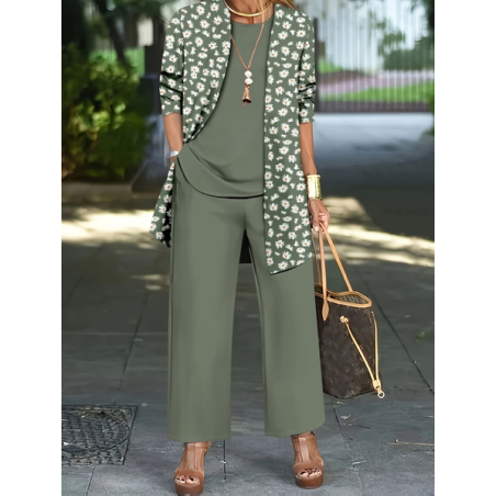 Women Floral Printing Matching Outfit Daily Long Sleeve Casual Spring/Fall Multi-Piece Set Matching Set