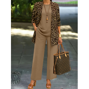 Women Leopard Printing Matching Outfit Daily Long Sleeve Casual Spring/Fall Multi-Piece Set Matching Set