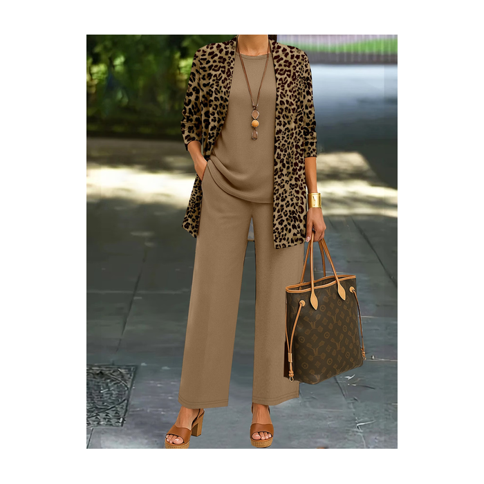 Women Leopard Printing Matching Outfit Daily Long Sleeve Casual Spring/Fall Multi-Piece Set Matching Set