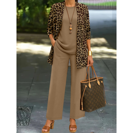 Women Leopard Printing Matching Outfit Daily Long Sleeve Casual Spring/Fall Multi-Piece Set Matching Set
