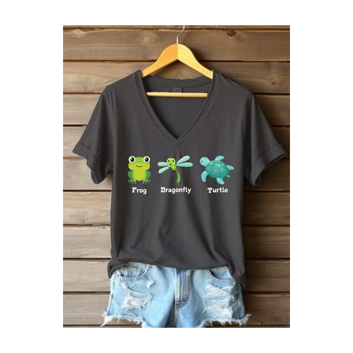 Women Animal Short Sleeve Tee T-shirt V Neck Casual Summer Top