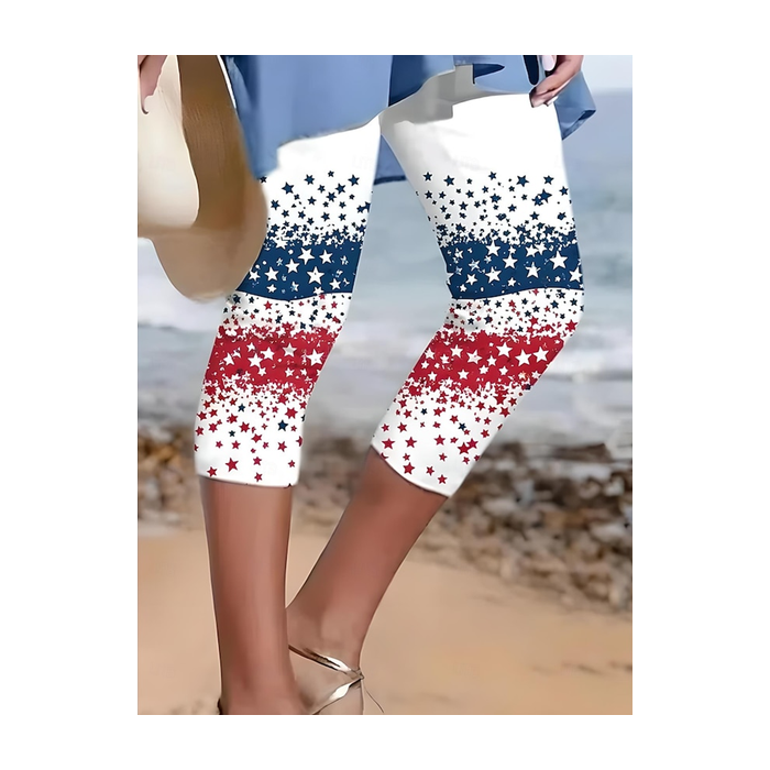 Women Star Elastic Waist Vintage Summer Capris Leggings Trousers