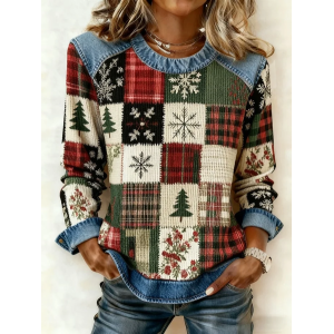 Women Christmas Crew Neck Printing Vintage Spring/Fall Long Sleeve Sweatshirt