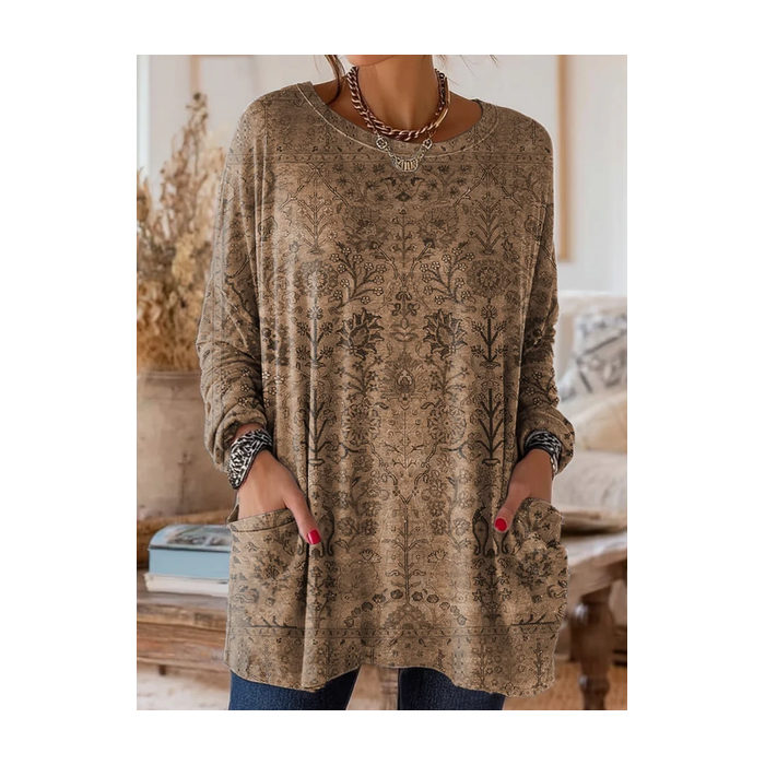 Women Floral Long Sleeve Tee T-shirt Crew Neck Printing Vintage Spring/Fall Top