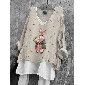 Women Easter (rabbit) V Neck Long Sleeve Blouse Printing Casual Daily Spring/Fall Top