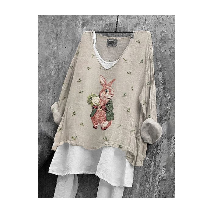 Women Easter (rabbit) V Neck Long Sleeve Blouse Printing Casual Daily Spring/Fall Top