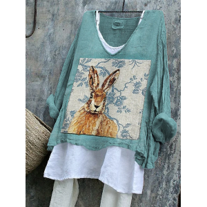 Women Easter (rabbit) V Neck Long Sleeve Blouse Printing Casual Daily Spring/Fall Top