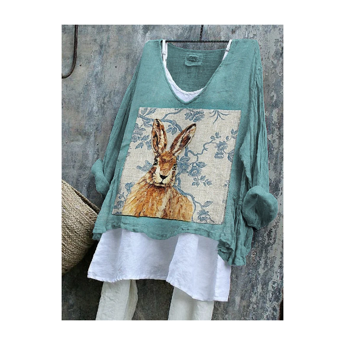 Women Easter (rabbit) V Neck Long Sleeve Blouse Printing Casual Daily Spring/Fall Top