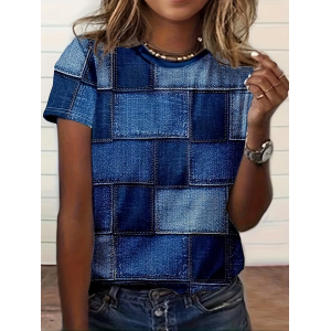 Women Abstract Short Sleeve Tee T-shirt Crew Neck Printing Casual Graphic Tee Summer Top