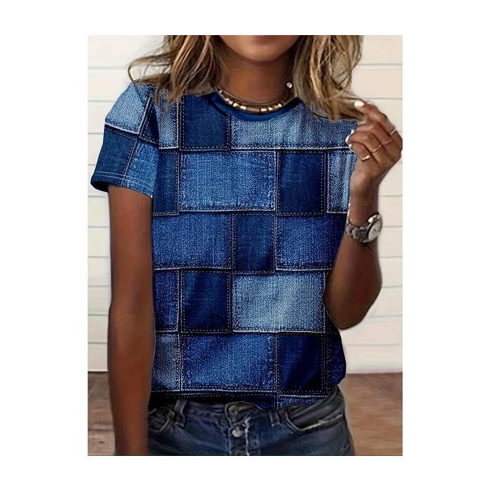 Women Abstract Short Sleeve Tee T-shirt Crew Neck Printing Casual Graphic Tee Summer Top