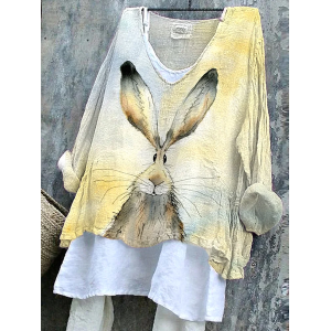 Women Easter (rabbit) V Neck Long Sleeve Blouse Printing Casual Daily Spring/Fall Top