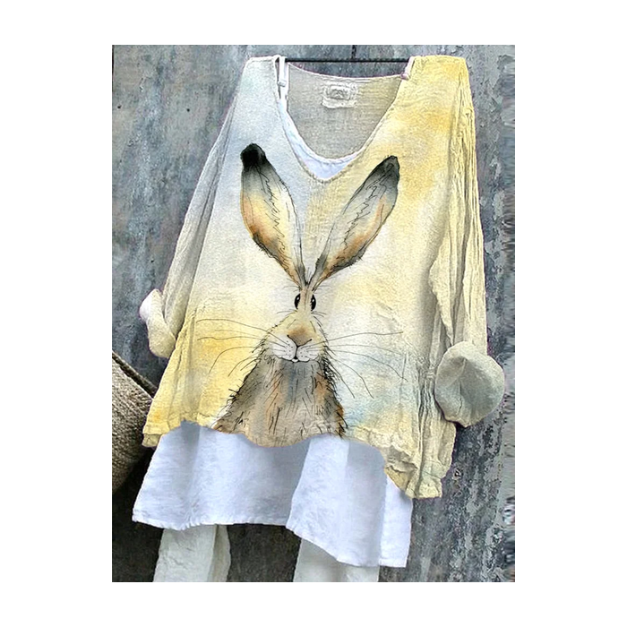 Women Easter (rabbit) V Neck Long Sleeve Blouse Printing Casual Daily Spring/Fall Top