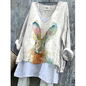 Women Easter (rabbit) V Neck Long Sleeve Blouse Printing Casual Daily Spring/Fall Top