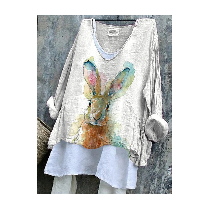 Women Easter (rabbit) V Neck Long Sleeve Blouse Printing Casual Daily Spring/Fall Top